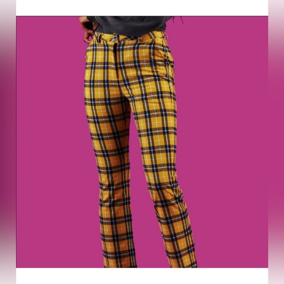 UNIF Dawson Pants Cotton High Rise Yellow Blue Plaid Size 27 - Picture 3 of 11